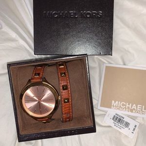 Michael Kors gold with brown leather strap